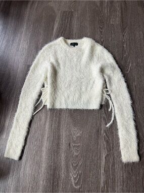 Revolve MAJORELLE Cream Cropped Side Slit Tie Fuzzy Knit Sweater XS